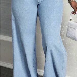 SHEIN Light Blue High-Rise Wide Leg Jeans
